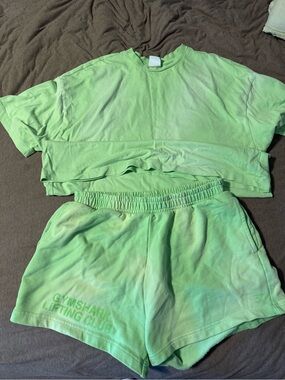 Gymshark lime Green acid wash tee and short set
